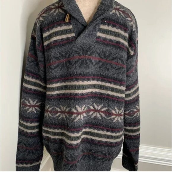 Northern Isles Men's Wool Shawl Collar Pullover Fair Isles Sweater Size Large - Picture 3 of 7